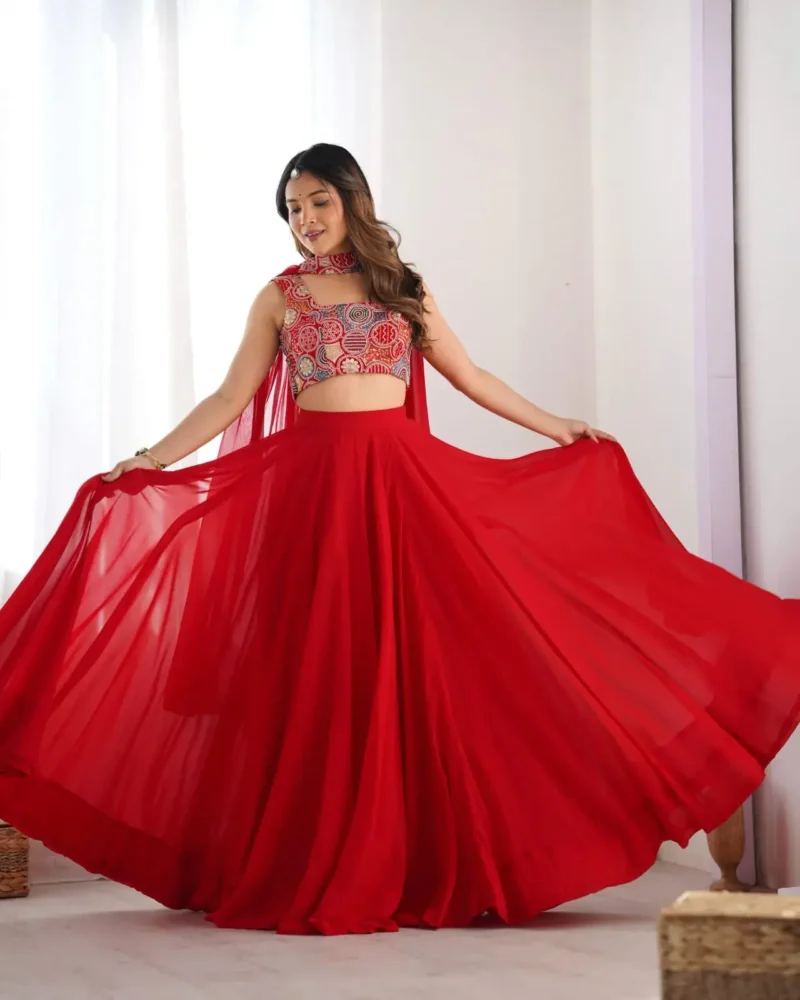 Needle Embroidery Thread Sequence Work Designer Party Wear Lehenga