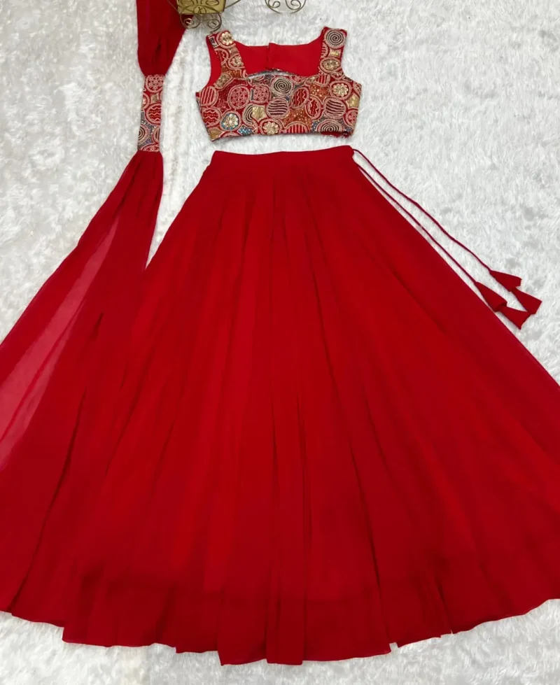 Needle Embroidery Thread Sequence Work Designer Party Wear Lehenga