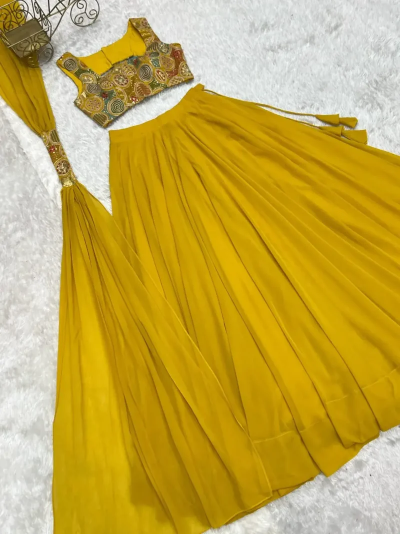 Needle Embroidery Thread Sequence Work Designer Party Wear Lehenga