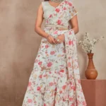 Off White Heavy Digital Printed Three Layer Lehenga Saree