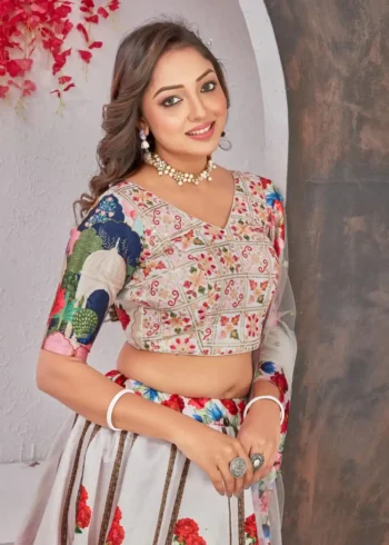 Off White Heavy Digital Printed Vrindavan Traditional Lehenga Choli