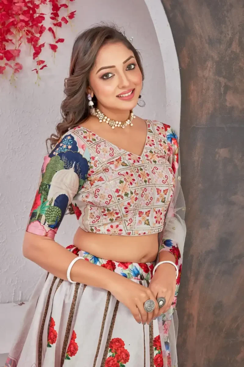 Off White Heavy Digital Printed Vrindavan Traditional Lehenga Choli