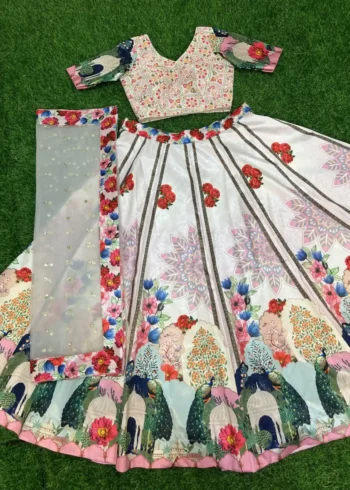 Off White Heavy Digital Printed Vrindavan Traditional Lehenga Choli