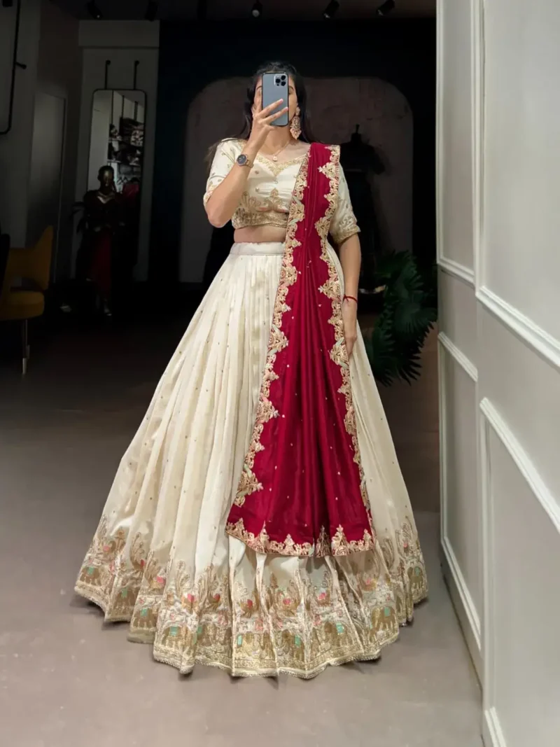 Off White Sequins Embroidered Half Saree Lehenga Choli
