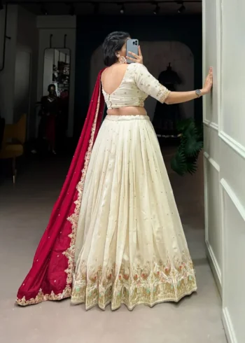 Off White Sequins Embroidered Half Saree Lehenga Choli