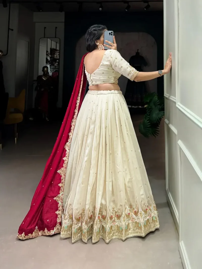 Off White Sequins Embroidered Half Saree Lehenga Choli