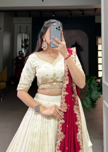 Off White Sequins Embroidered Half Saree Lehenga Choli
