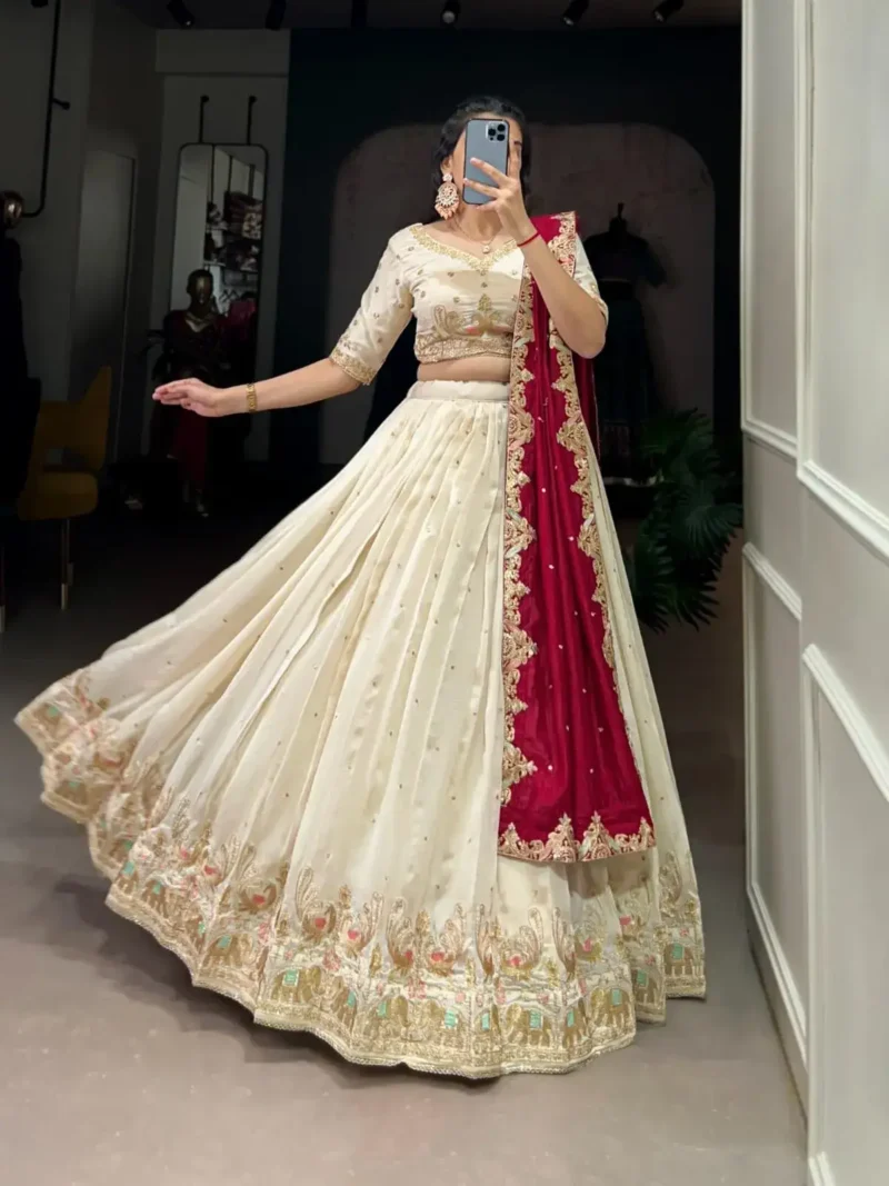 Off White Sequins Embroidered Half Saree Lehenga Choli