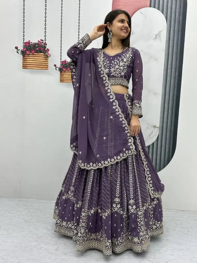 Party Wear Heavy Embroidery Sequence Work Stitched Lehenga Choli
