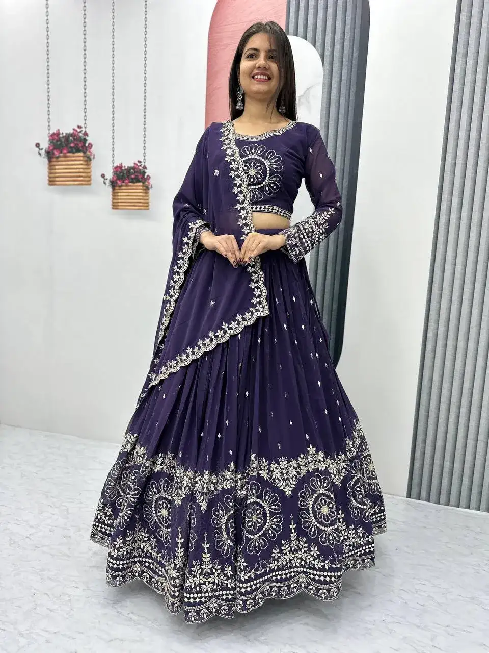 Party Wear Sequence Embroidered Full Stitched Lehenga Choli