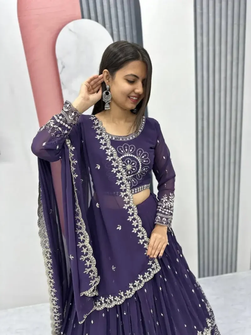 Party Wear Sequence Embroidered Full Stitched Lehenga Choli
