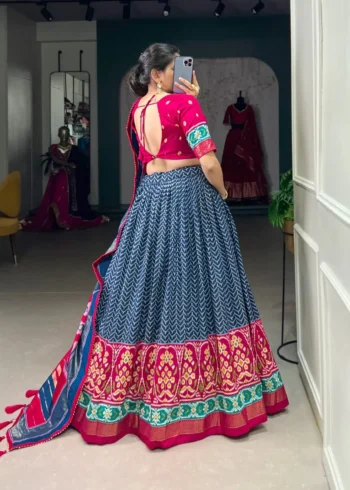 Patola and Foil Print Tussar Silk Half Saree Lehenga