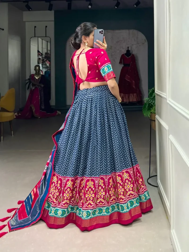 Patola and Foil Print Tussar Silk Half Saree Lehenga