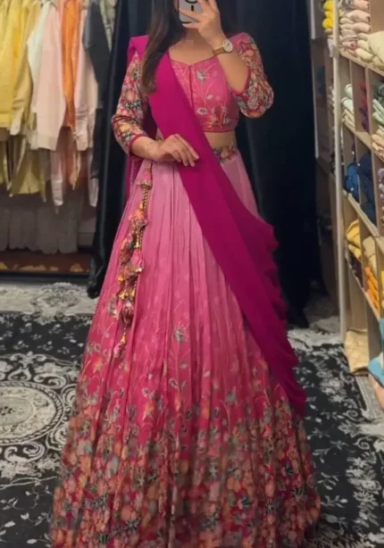 Pink Color Designer Kalamkari Printed Cotton South Indian Gown