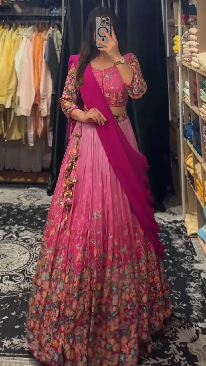 Pink Color Designer Kalamkari Printed Cotton South Indian Gown