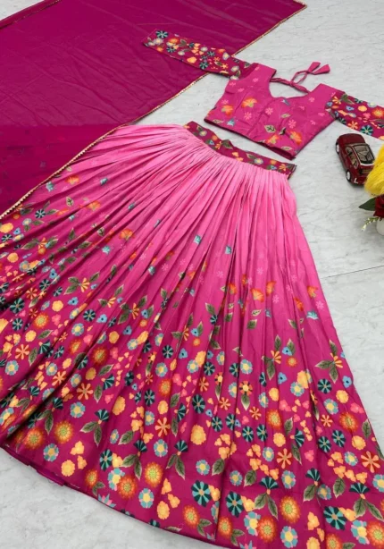 Pink Color Designer Kalamkari Printed Cotton South Indian Gown