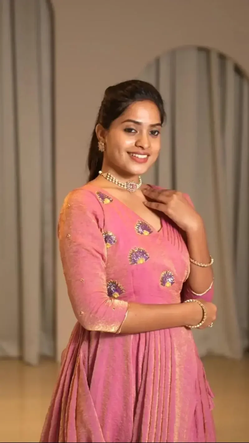 Pink Designer Hand Work Coat Style Tissue Silk Gown With Dupatta