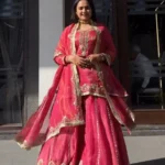 Pink Designer Party Wear Top Palazzo & Dupatta Set