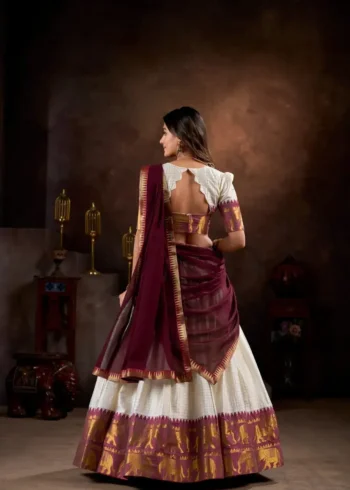 Poly Cotton Chex and Zari Weaving Work South Indian Half Saree Lehenga