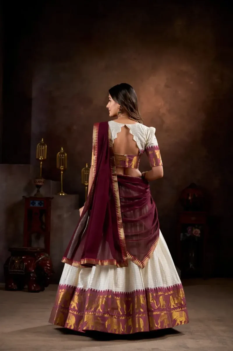 Poly Cotton Chex and Zari Weaving Work South Indian Half Saree Lehenga