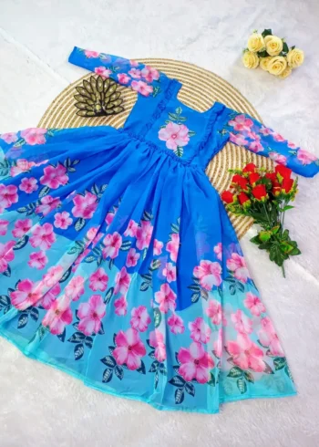 Premium Soft Organza Digital Printed Partywear Midi Dress Frock