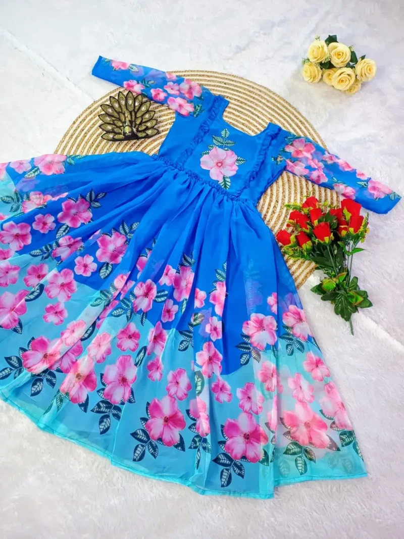 Premium Soft Organza Digital Printed Partywear Midi Dress Frock