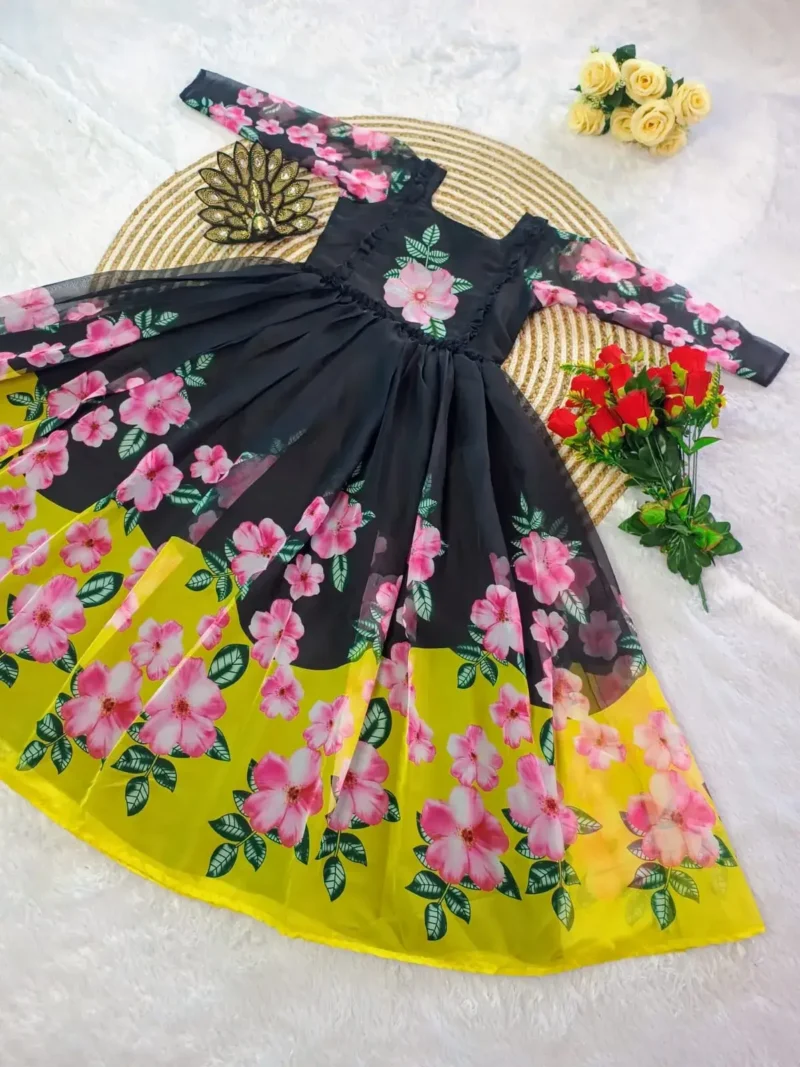 Premium Soft Organza Digital Printed Partywear Midi Dress Frock