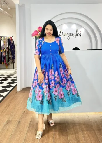 Premium Soft Organza Digital Printed Partywear Midi Dress Frock