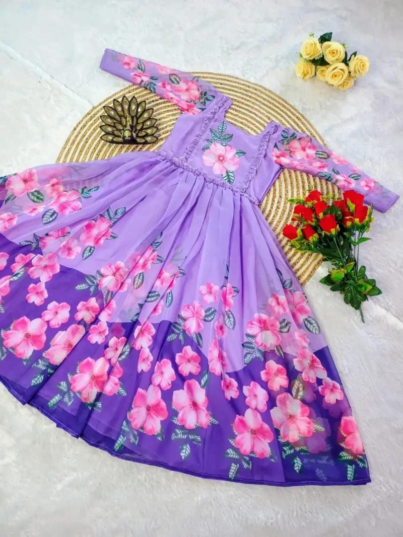 Premium Soft Organza Digital Printed Partywear Midi Dress Frock