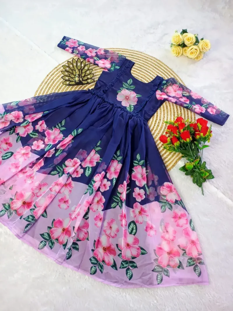 Premium Soft Organza Digital Printed Partywear Midi Dress Frock