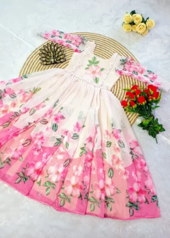 Premium Soft Organza Digital Printed Partywear Midi Dress Frock