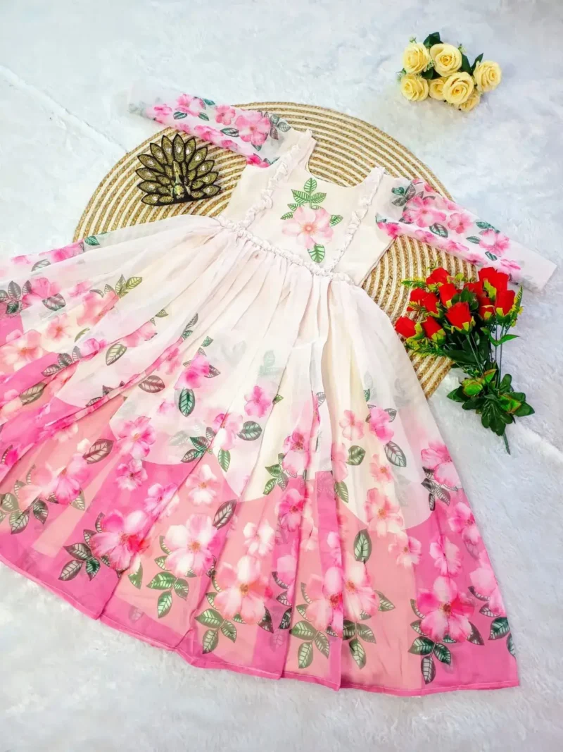 Premium Soft Organza Digital Printed Partywear Midi Dress Frock