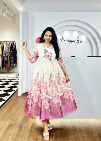 Premium Soft Organza Digital Printed Partywear Midi Dress Frock