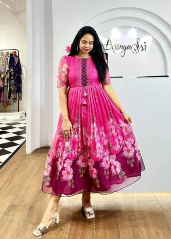 Premium Soft Organza Digital Printed Partywear Midi Dress Frock