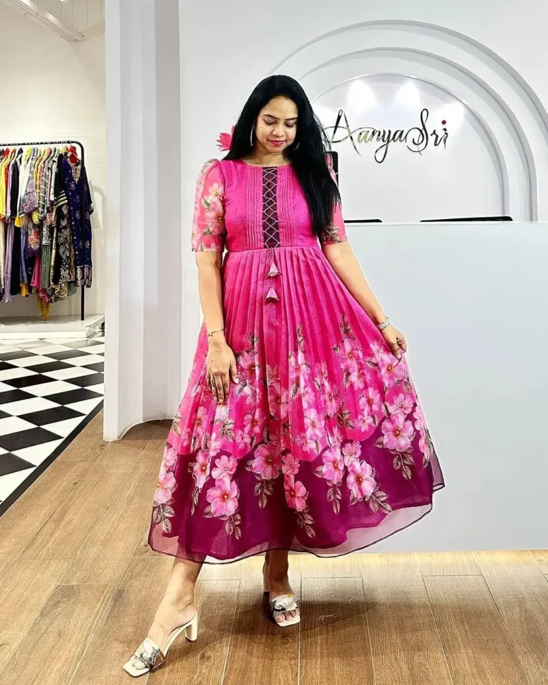 Premium Soft Organza Digital Printed Partywear Midi Dress Frock