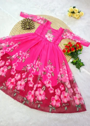 Premium Soft Organza Digital Printed Partywear Midi Dress Frock