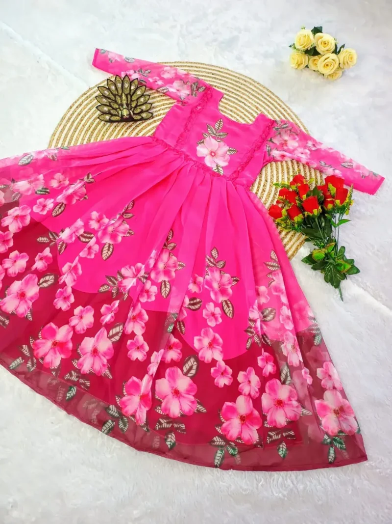 Premium Soft Organza Digital Printed Partywear Midi Dress Frock