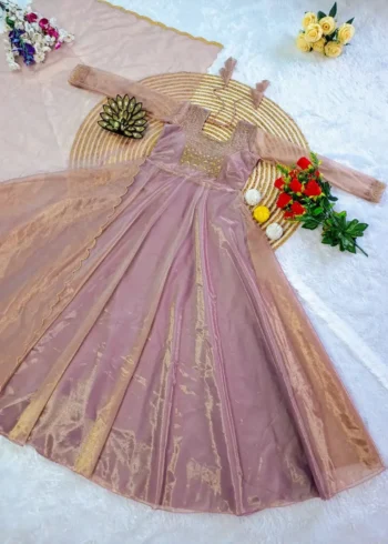 Premium Twill Net Tissue Silk Wedding Gown With Kardani Hand Work