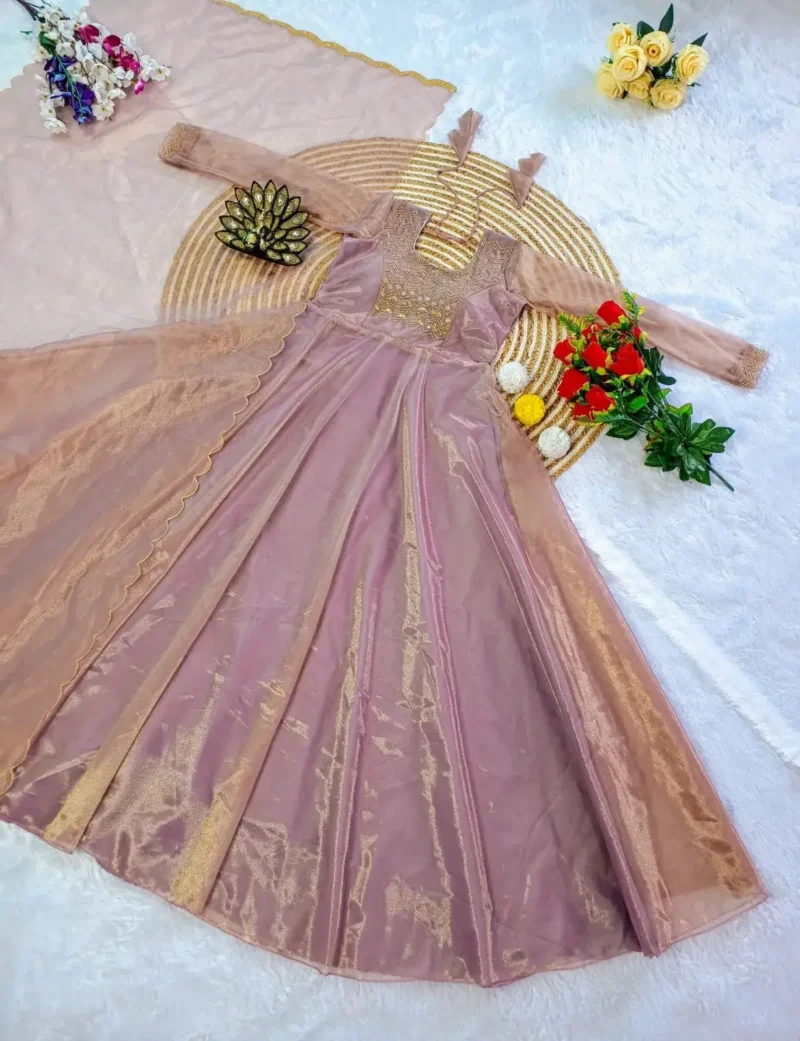 Premium Twill Net Tissue Silk Wedding Gown With Kardani Hand Work