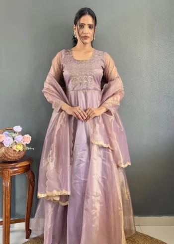 Premium Twill Net Tissue Silk Wedding Gown With Kardani Hand Work