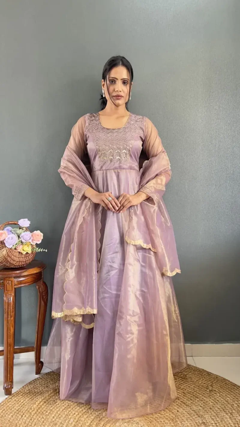 Premium Twill Net Tissue Silk Wedding Gown With Kardani Hand Work