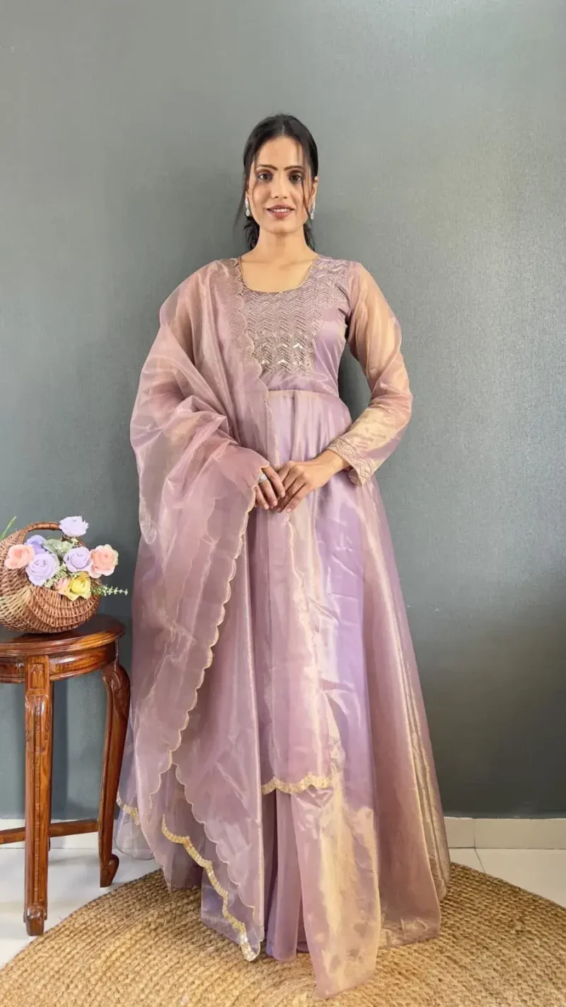 Premium Twill Net Tissue Silk Wedding Gown With Kardani Hand Work