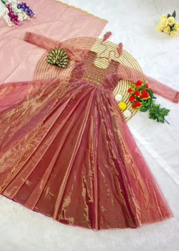 Premium Twill Net Tissue Silk Wedding Gown With Kardani Hand Work