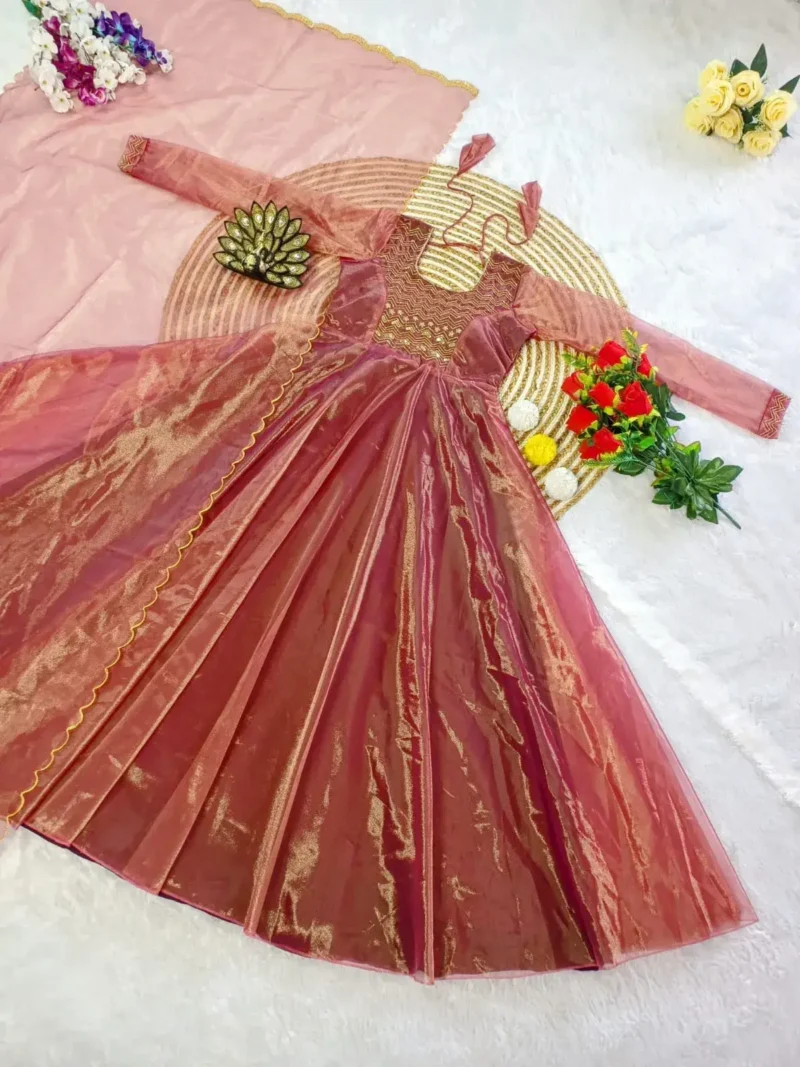 Premium Twill Net Tissue Silk Wedding Gown With Kardani Hand Work