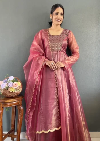 Premium Twill Net Tissue Silk Wedding Gown With Kardani Hand Work