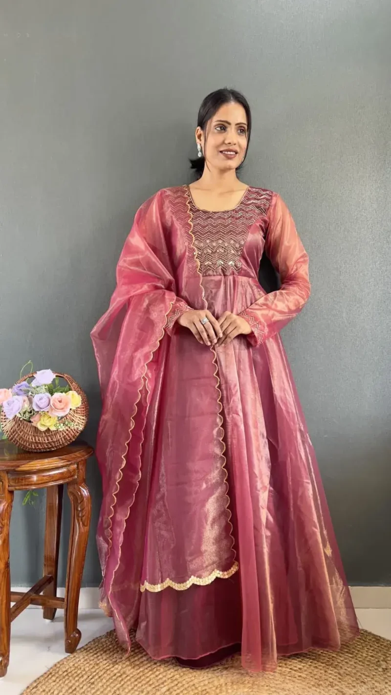 Premium Twill Net Tissue Silk Wedding Gown With Kardani Hand Work