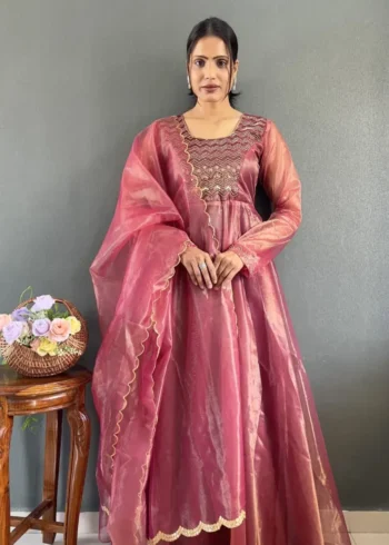 Premium Twill Net Tissue Silk Wedding Gown With Kardani Hand Work