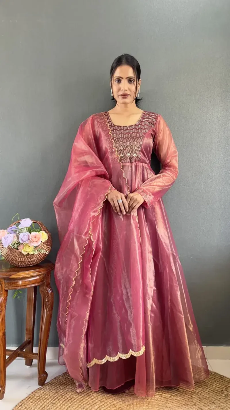 Premium Twill Net Tissue Silk Wedding Gown With Kardani Hand Work