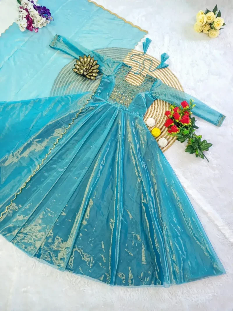 Premium Twill Net Tissue Silk Wedding Gown With Kardani Hand Work