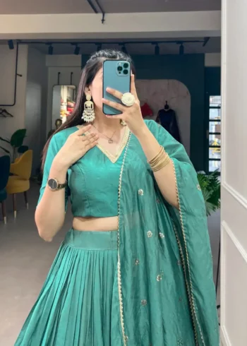 Pure Chanderi Plain Lehenga With Zari Weaving Border